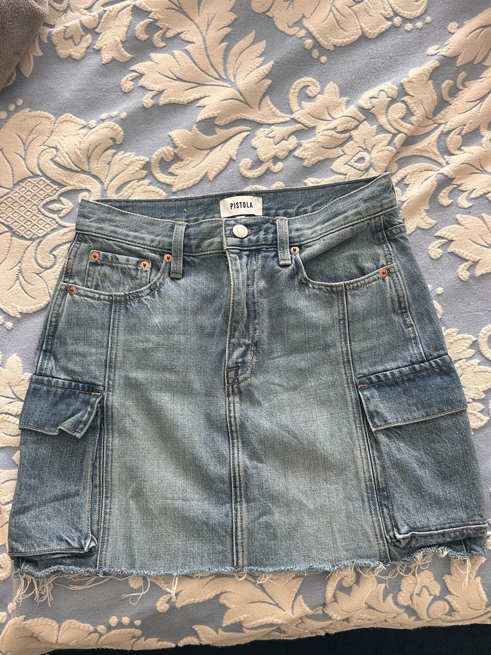 pistola Light Blue Denim Cargo Mini Skirt
